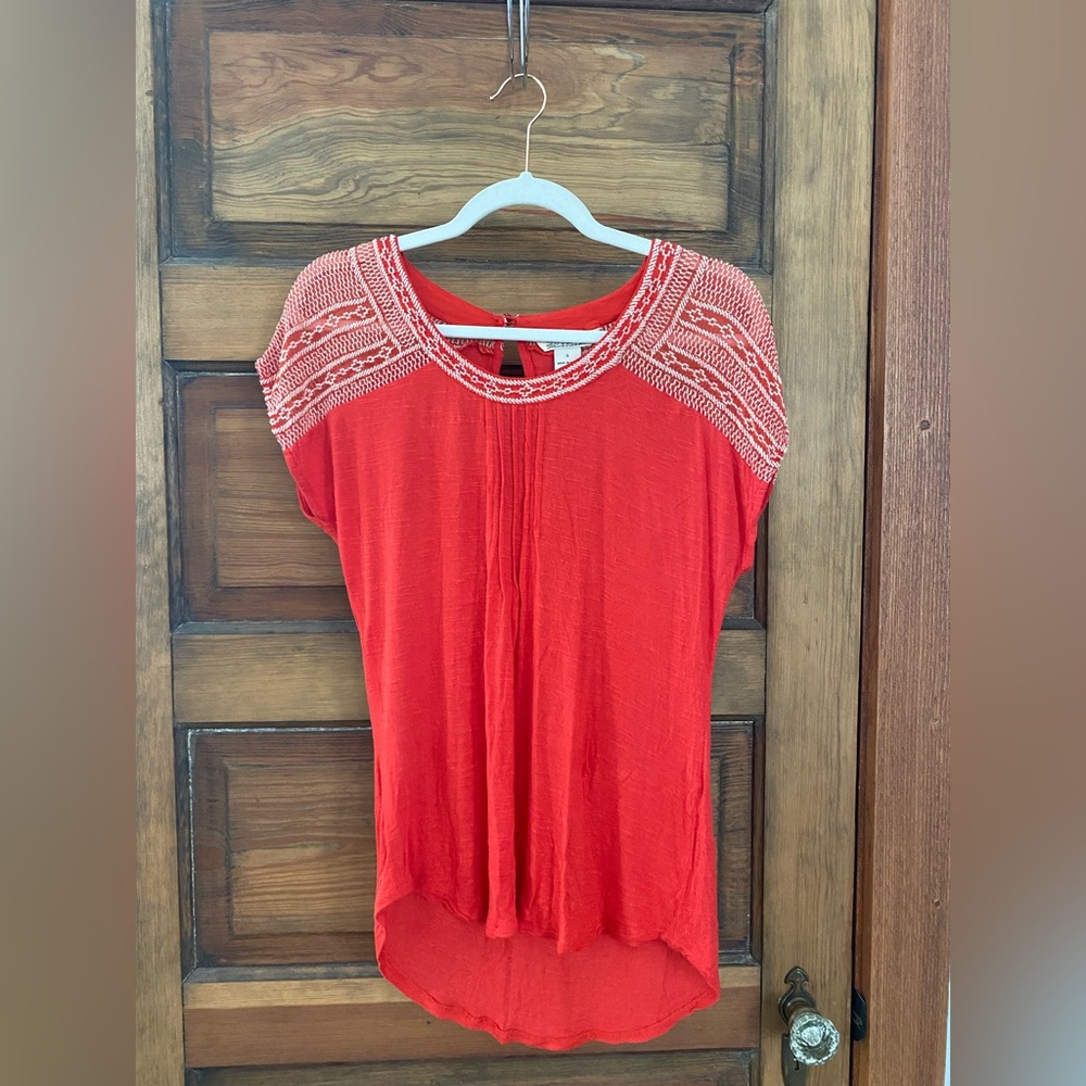 Lucky Brand Red Embroidered Blouse